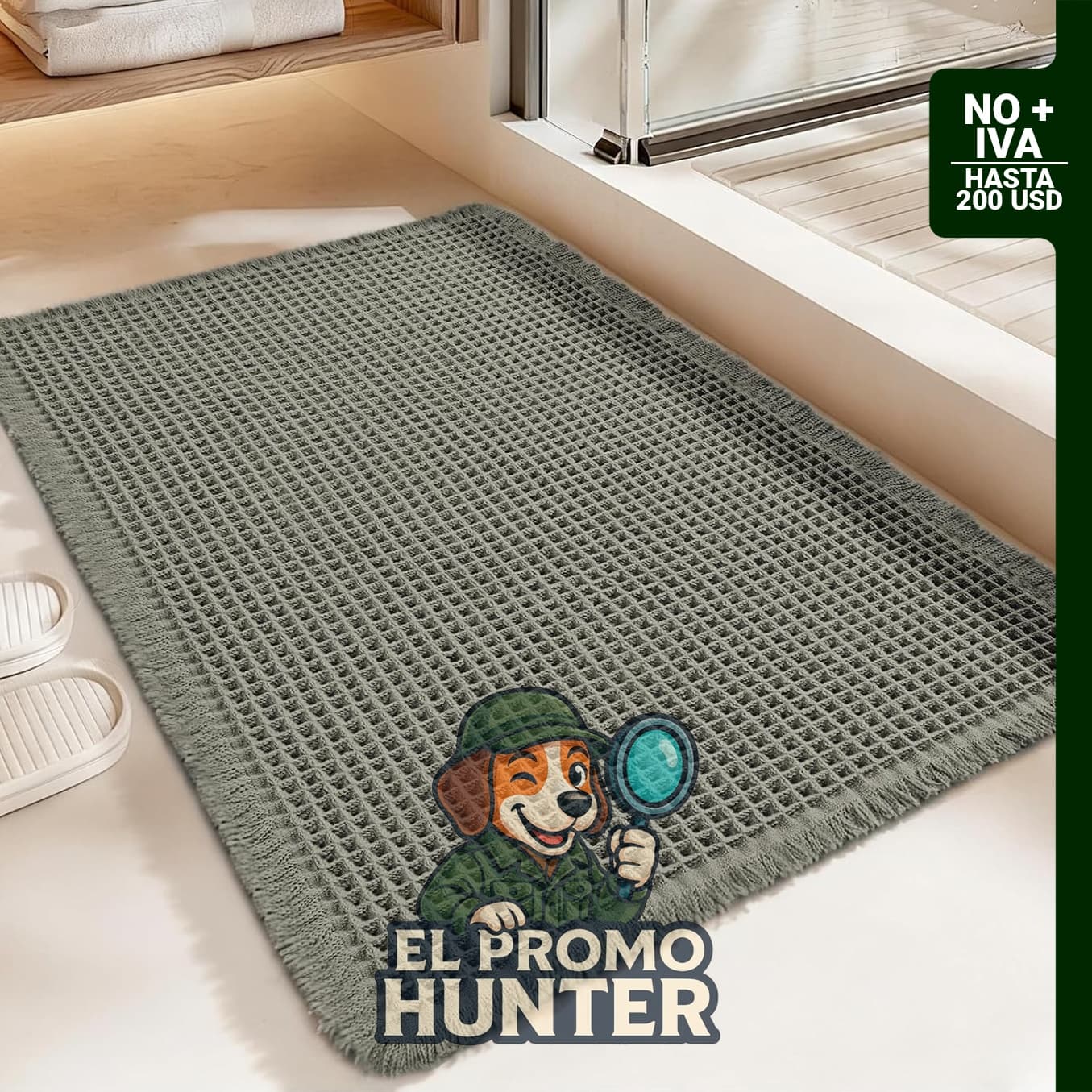 Alfombra de baño tipo waffle, absorbente y antideslizante, lavable a máquina, con borlas.
