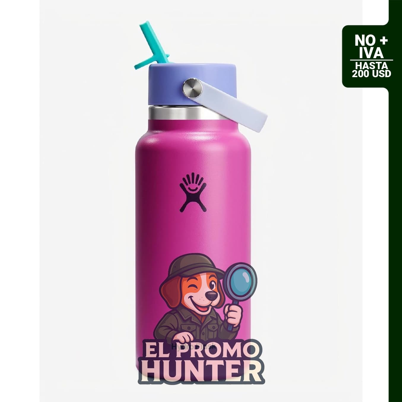 Hydro Flask Botella de agua de acero inoxidable aislado de 32 oz (946 ml) con tapa flexible y pajita.