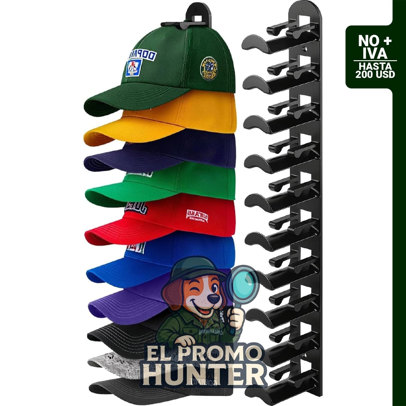 Organizador de sombreros para gorras de béisbol, capacidad para hasta 10 sombreros, incluye adhesivo y 4 tornillos.