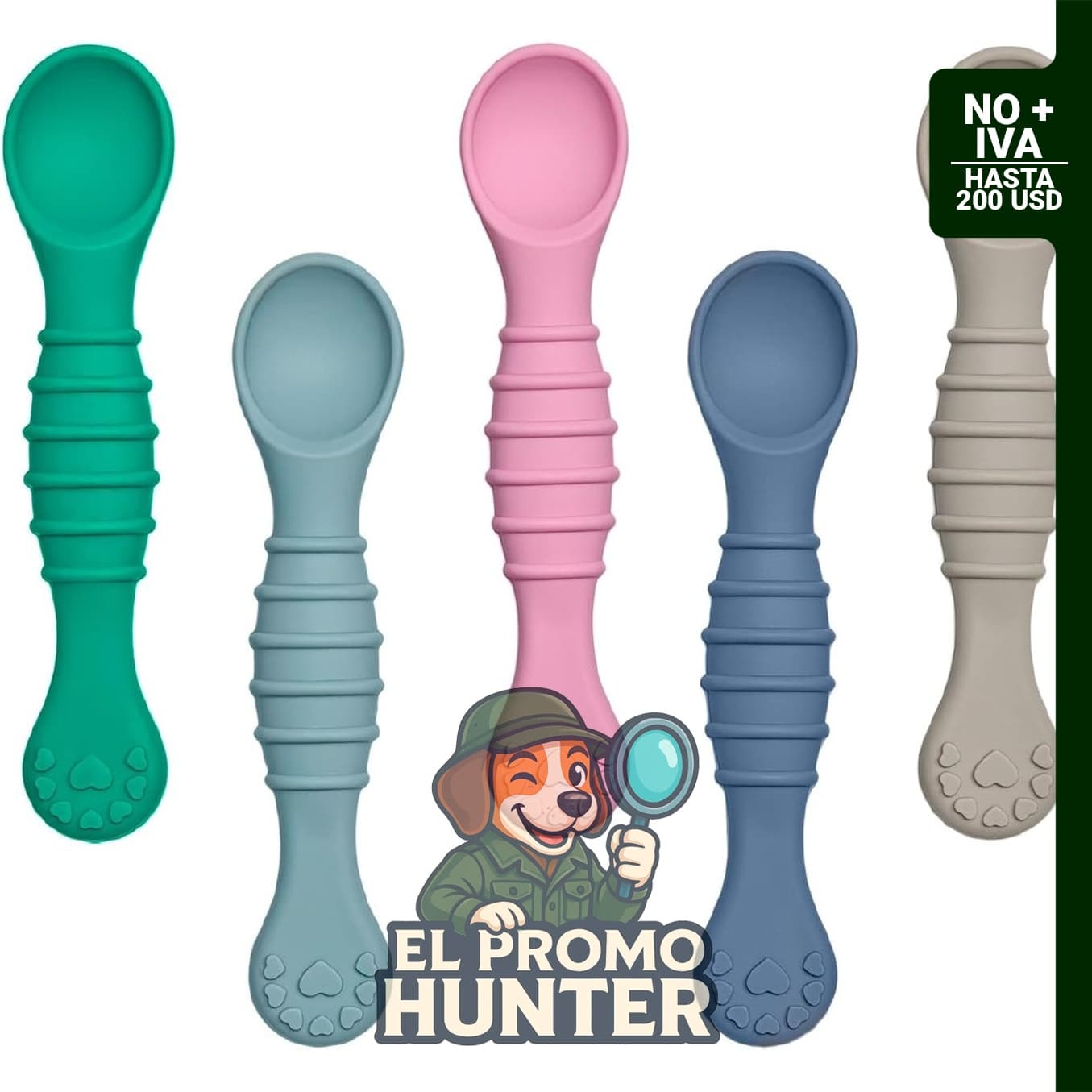 Paquete de 5 cucharas de silicona para bebé, utensilios de entrenamiento para alimentación de primera etapa.
