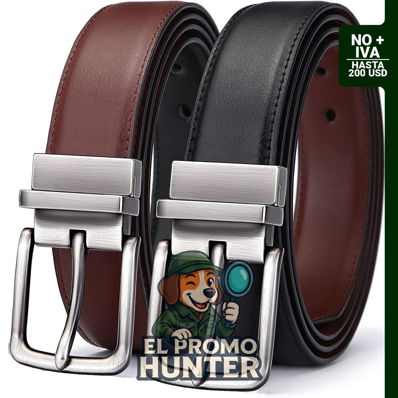 Cinturón de cuero reversible BULLIANT para hombre, recortable, 1.25".