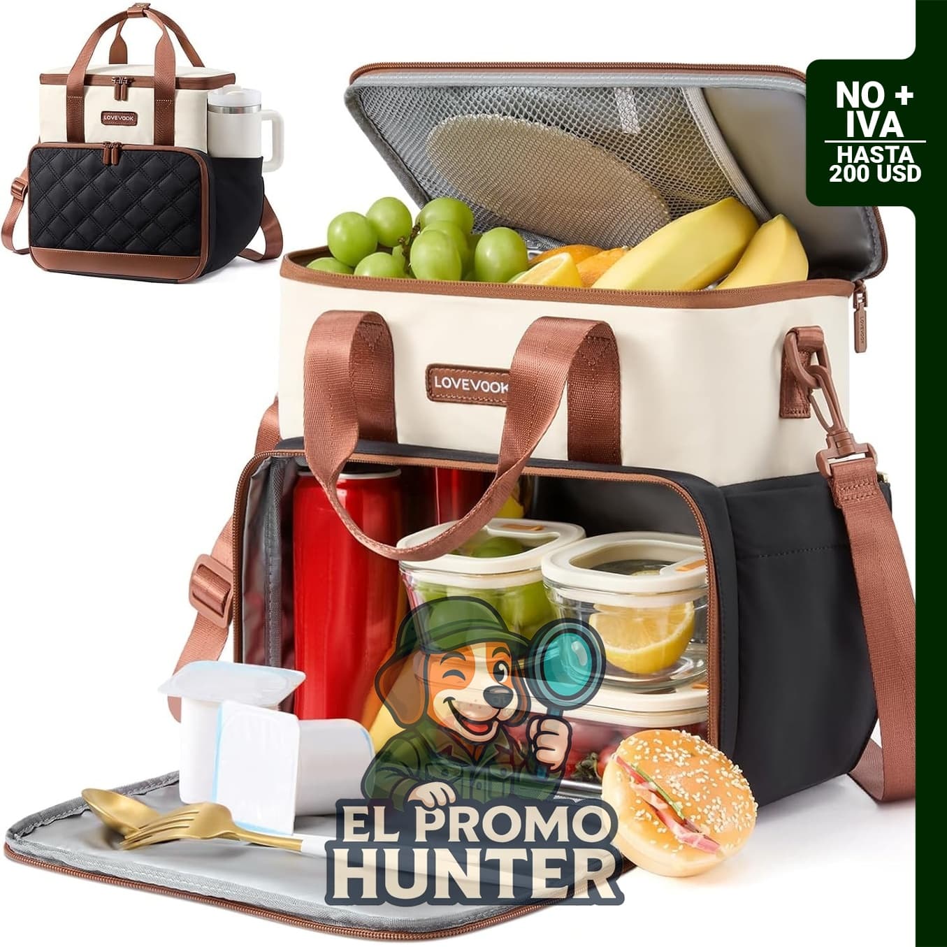 LOVEVOOK Lonchera aislada grande de doble cubierta, bolsa enfriadora a prueba de fugas con soporte para tazas.