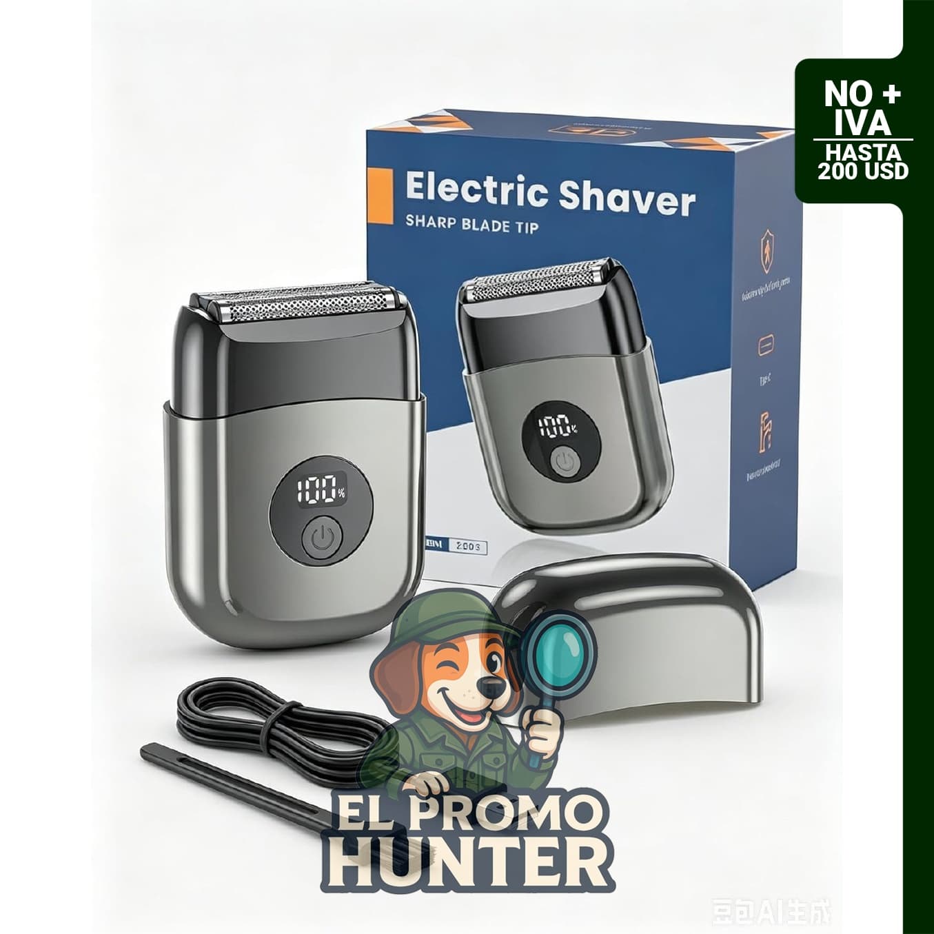 Mini afeitadora eléctrica para hombres, IPX7 resistente al agua, con sistema de 3 cuchillas y pantalla LED.