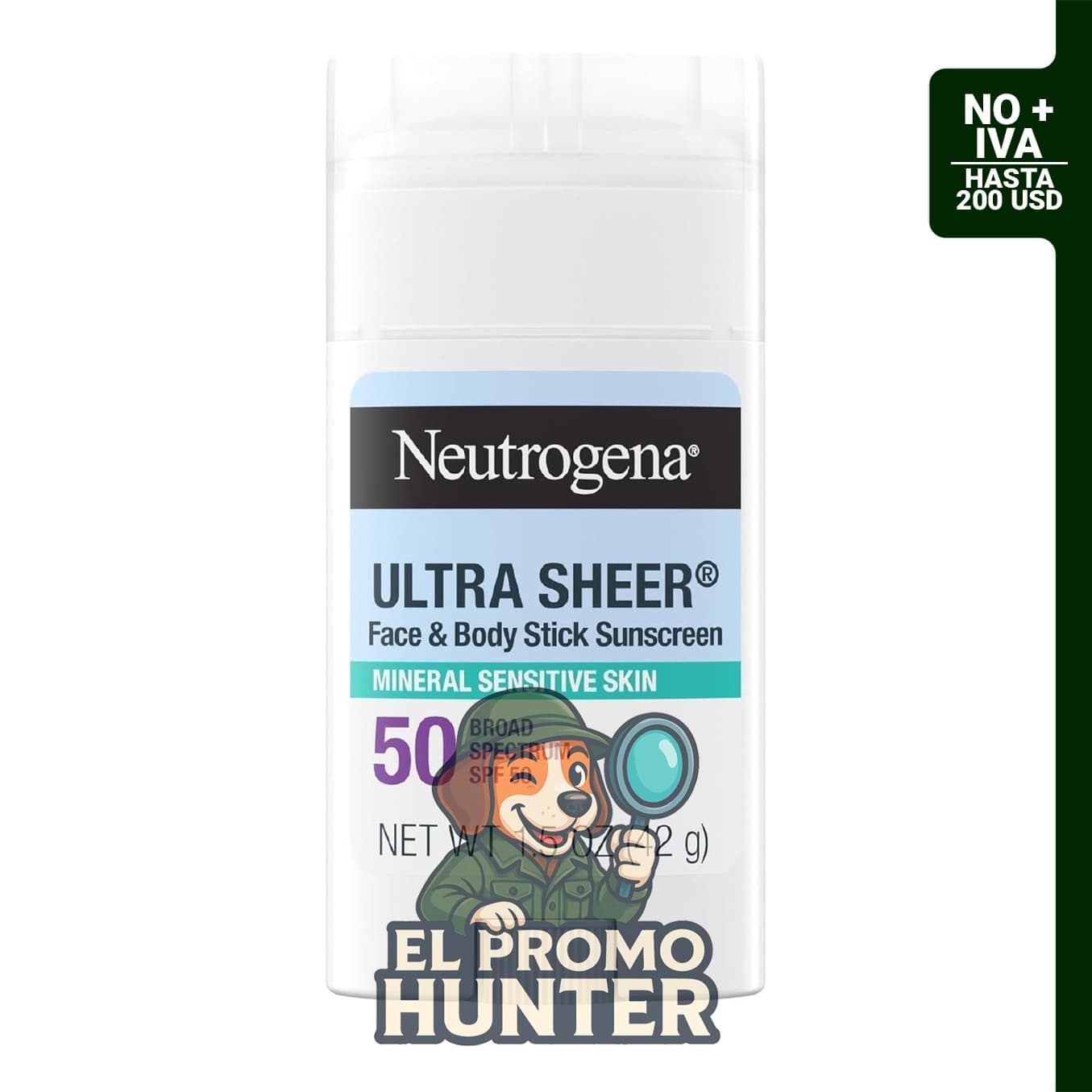 Neutrogena Ultra Sheer Dry Touch SPF 50, protector solar mineral en barra de 1.5 oz (42 g) para piel sensible.