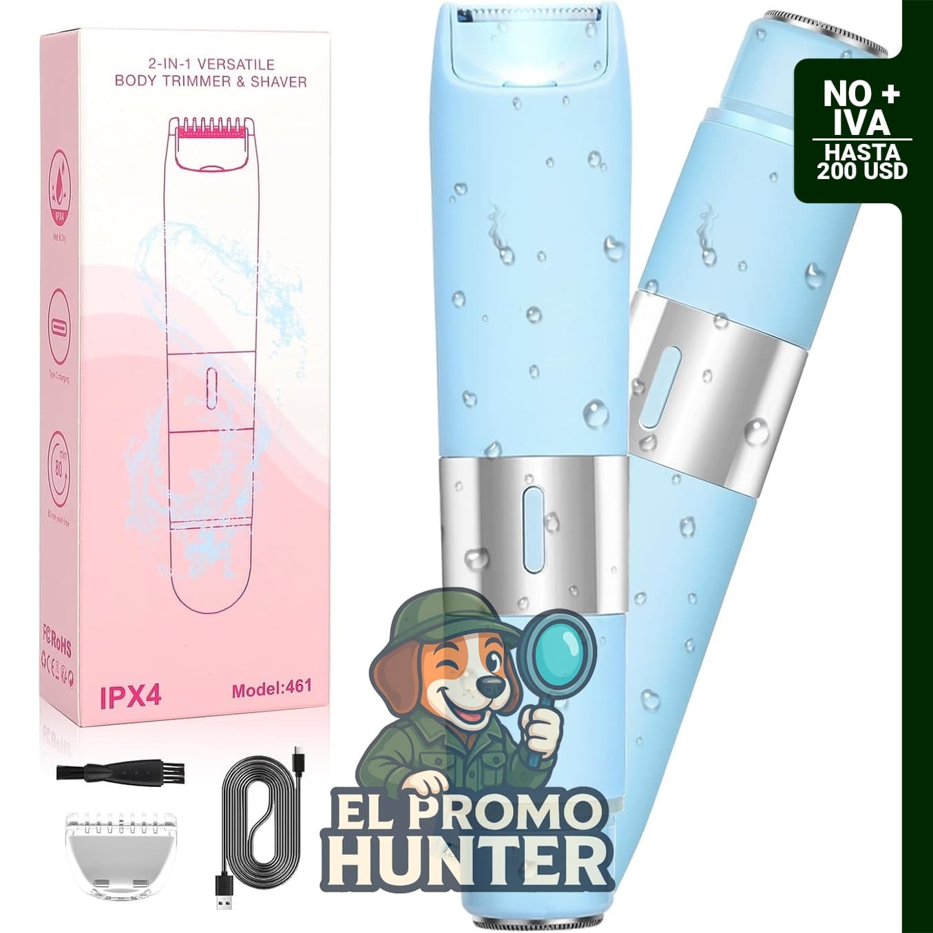Afeitadora eléctrica de doble cabeza para mujer, IPX4, impermeable, uso húmedo y seco.