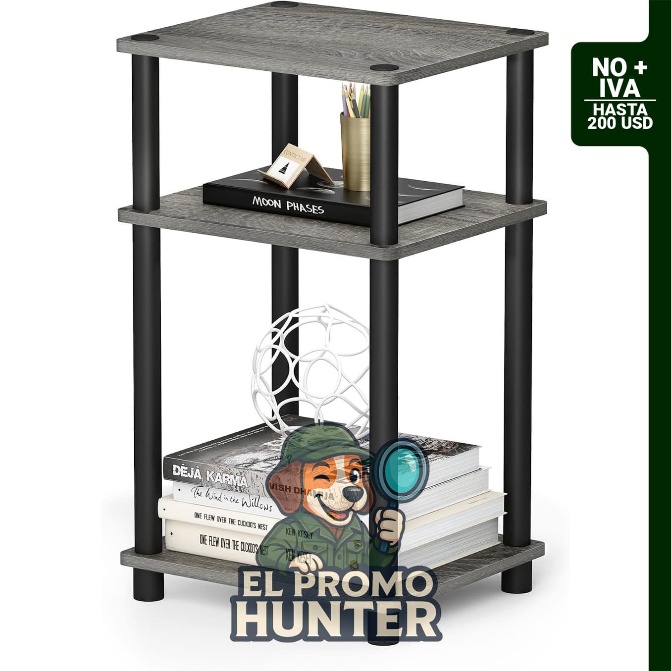 Furinno JUST - Mesa auxiliar de 3 niveles con estantes abiertos, para sala de estar, dormitorio o baño.