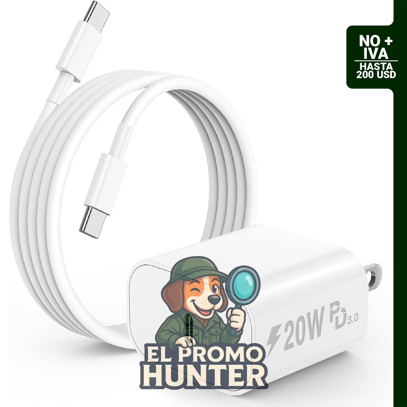 Cargador Cionum de 20 W con cable tipo C a C de 1.83 m para iPhone 17, 16, 15 y otros dispositivos.
