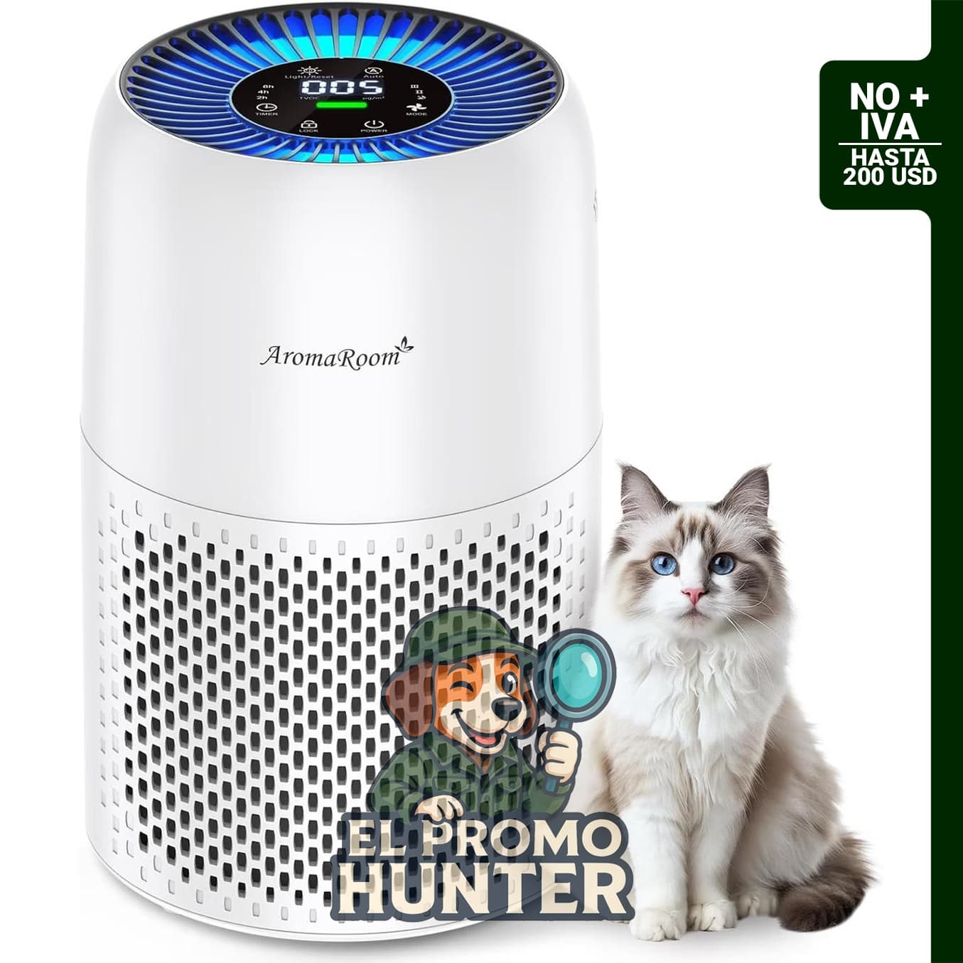 AromaRoom Purificador de aire para mascotas con carbón activado.