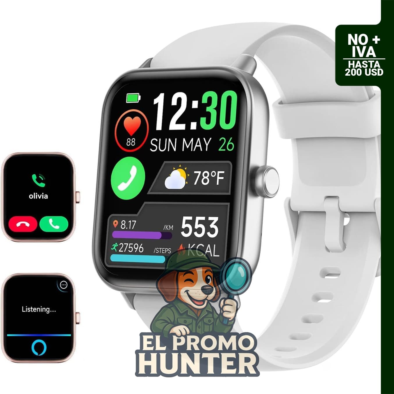 Reloj inteligente de 1.8 pulgadas, compatible con Android e iPhone, con Alexa y resistencia al agua IP68.