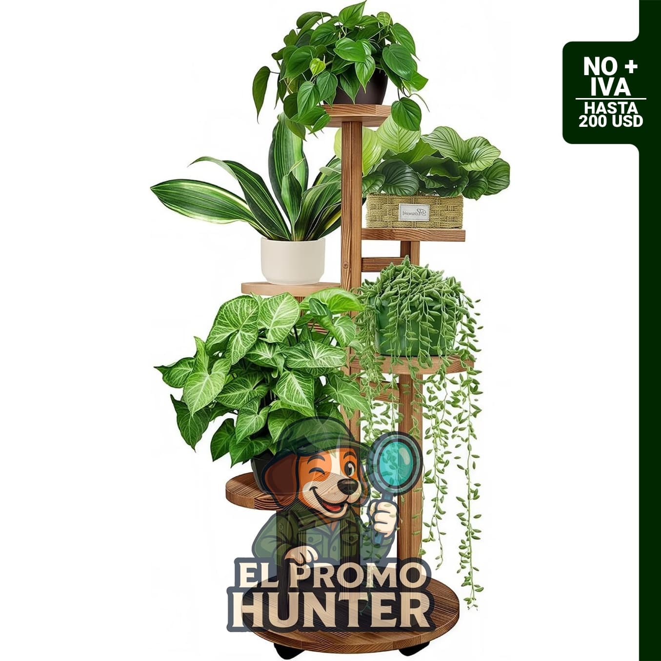 GEEBOBO soporte alto para plantas de 5 niveles, estante de madera para interiores y exteriores.