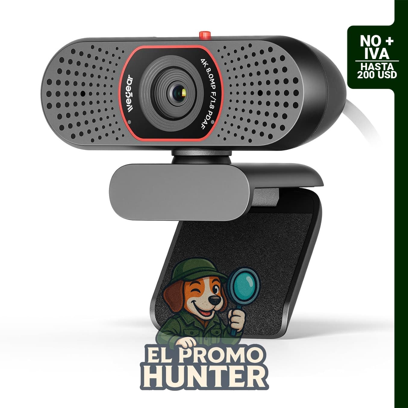 Cámara web 4K Wegear para PC, USB-A, sensor Sony de 1/2.55", 4K a 30 FPS y 1080P a 60 FPS.