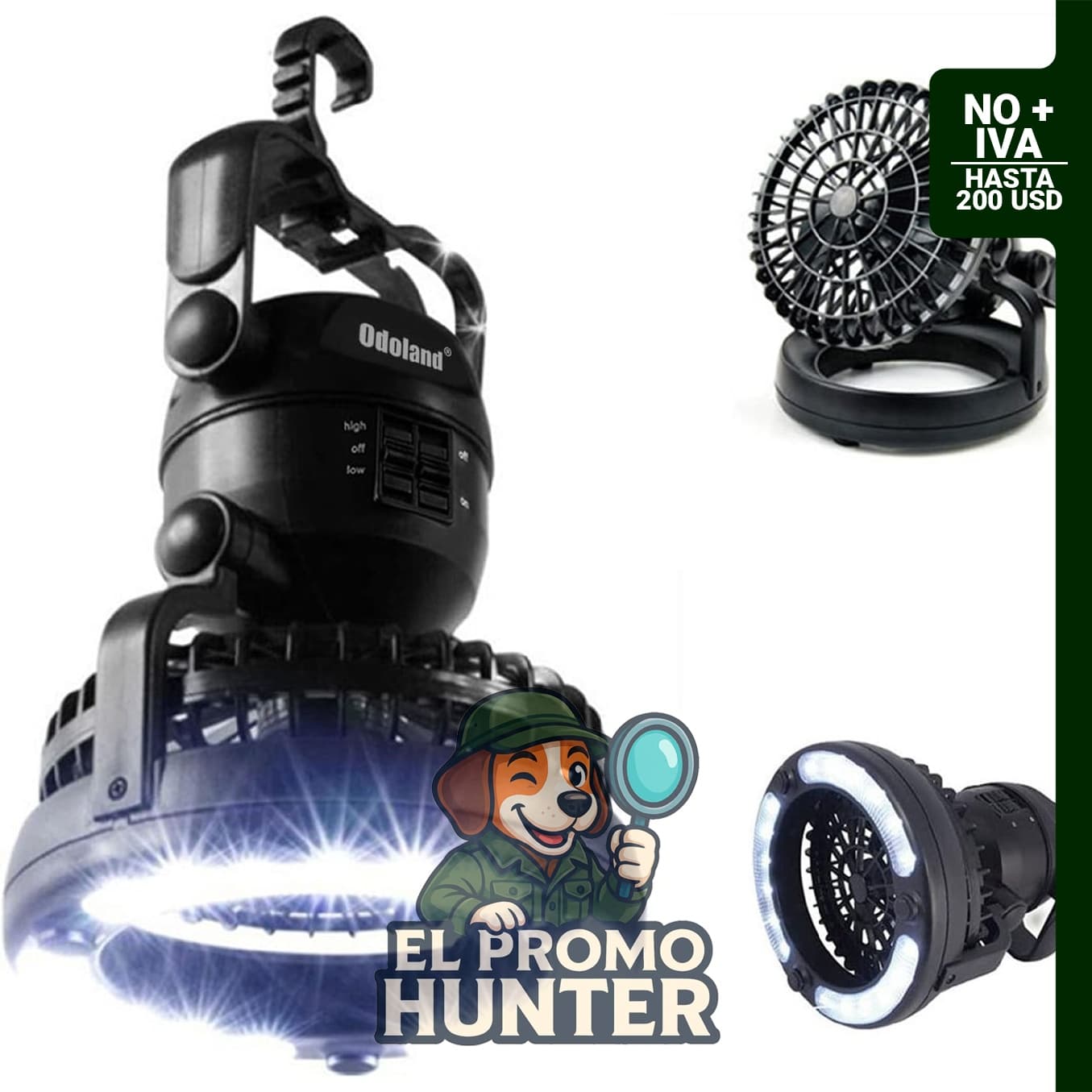 Odoland Linterna de camping LED portátil con ventilador de techo.