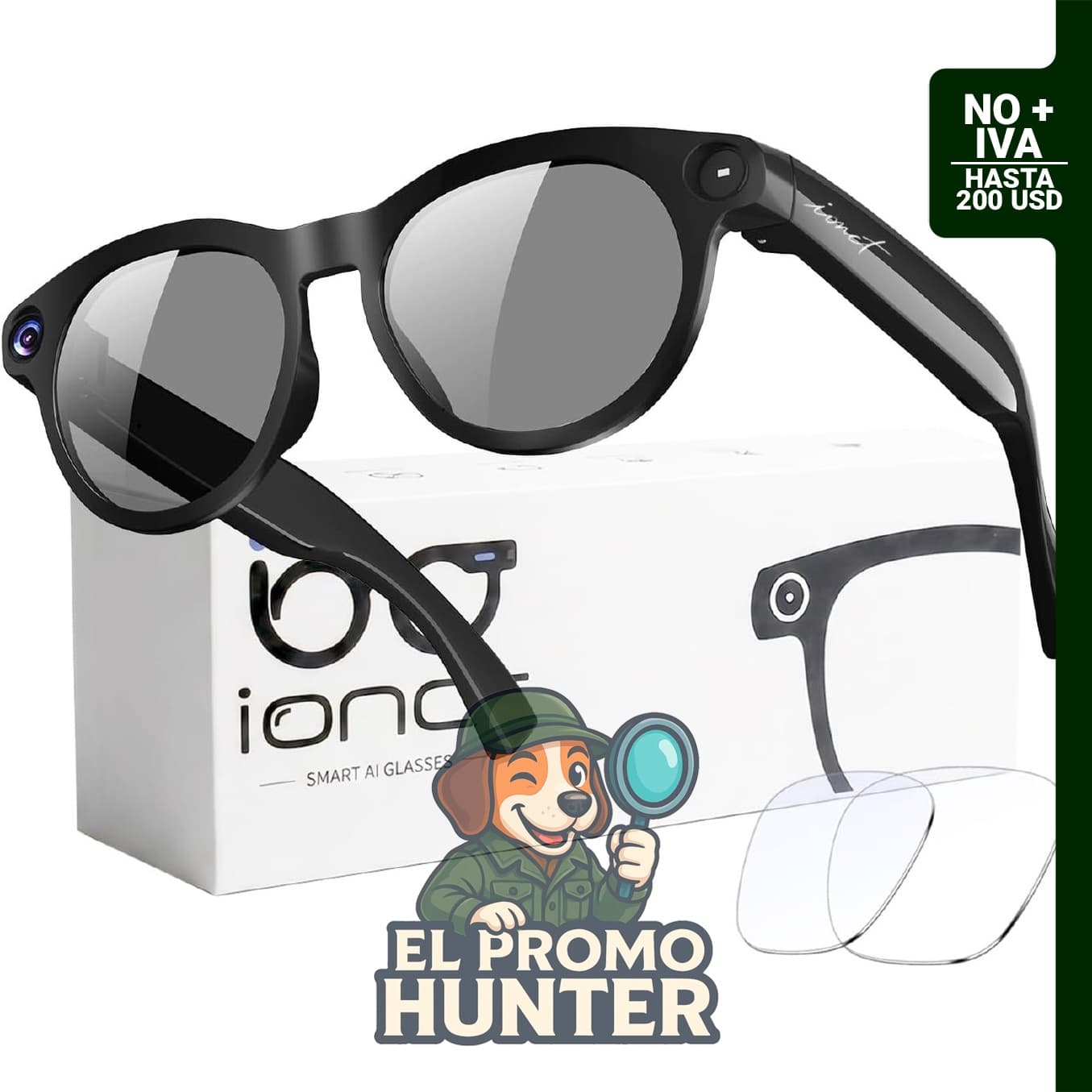 Gafas inteligentes iONCT con cámara para grabación de video.