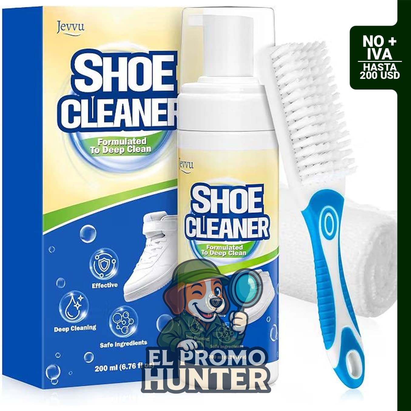 Limpiador de zapatos, kit con cepillo y toalla para limpieza profunda de zapatillas blancas.
