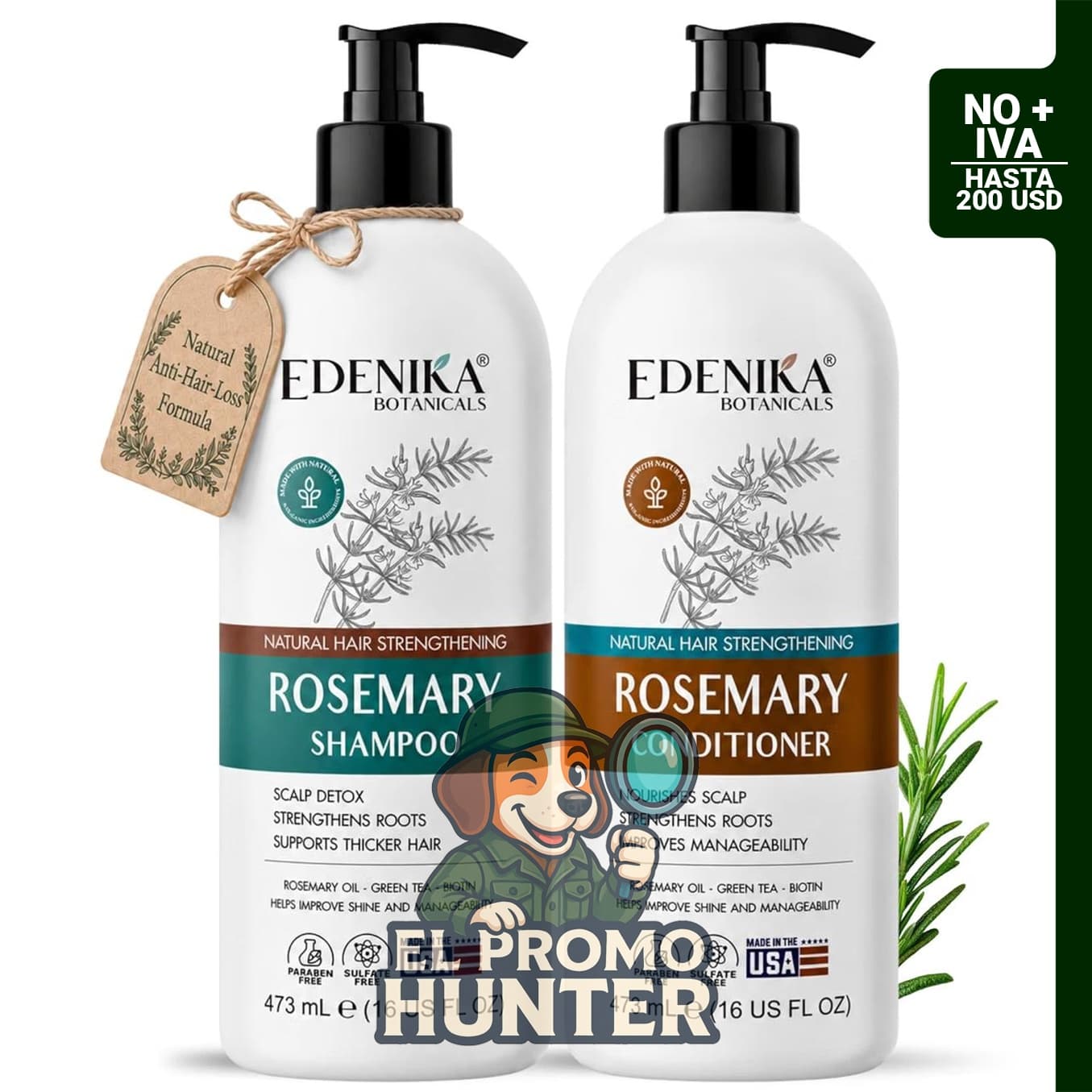 Set de champú y acondicionador de biotina de romero para fortalecer el cabello.
