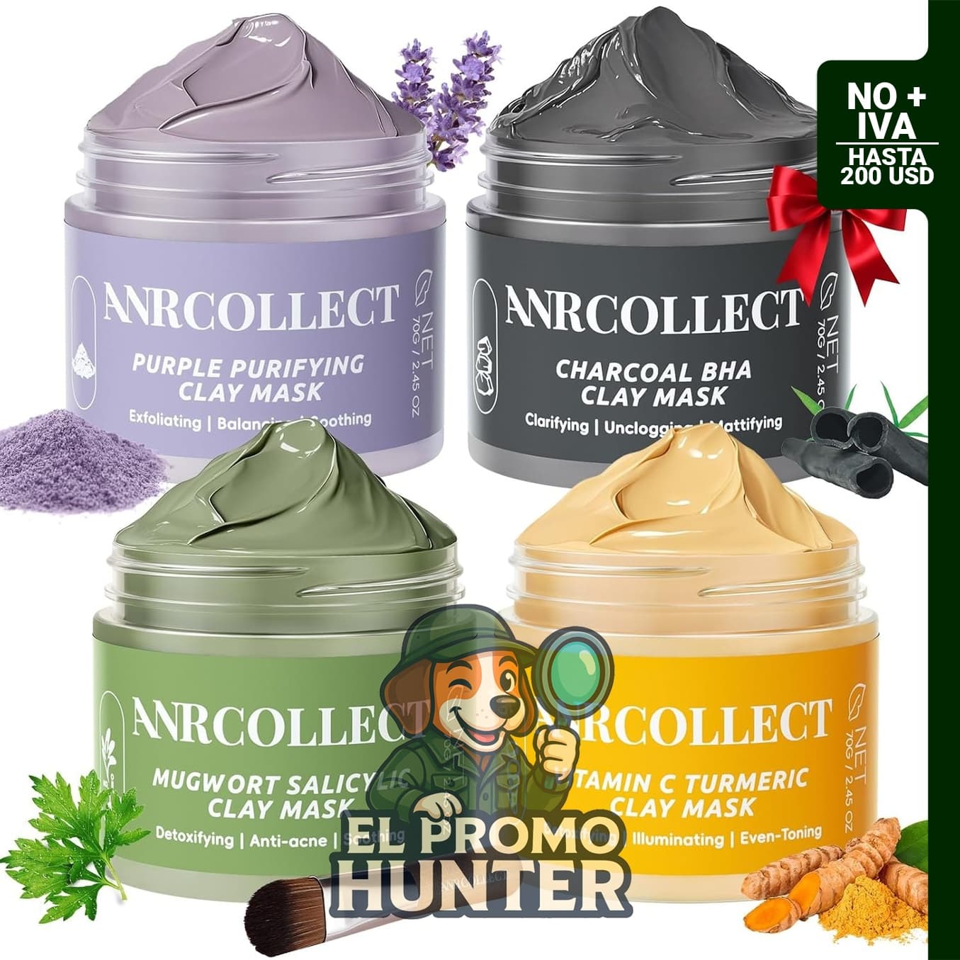 ANRCOLLECT Juego de 4 máscaras de arcilla, 9.88 oz.