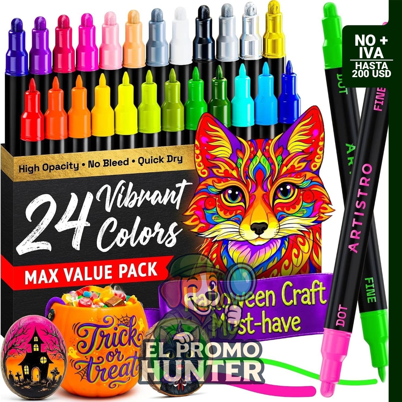 ARTISTRO Rotuladores de pintura acrílica de doble punta, juego de 24 unidades.