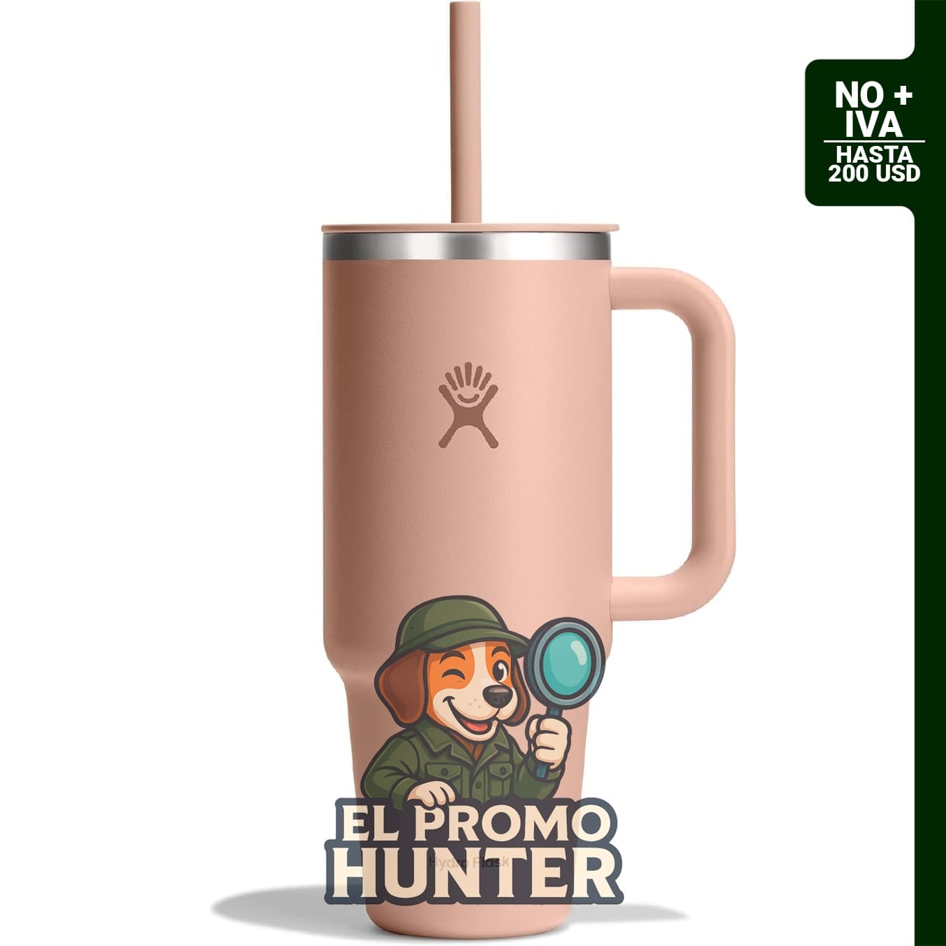 Hydro Flask Vaso de viaje de acero inoxidable aislado de 40 oz (1.18 L) con asa, tapa y pajita.