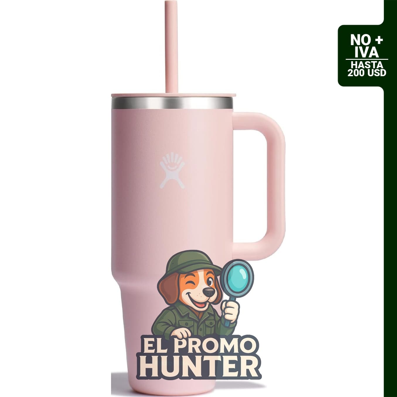 Hydro Flask Vaso de viaje de acero inoxidable aislado de 40 oz con asa, tapa y pajita.