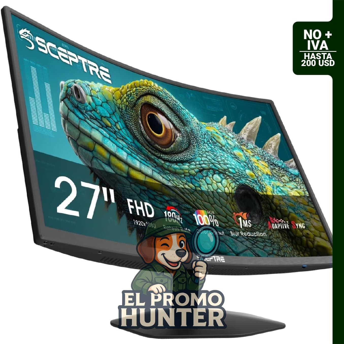 Monitor curvo Sceptre de 27" (68.6 cm) para juegos, 180Hz, 1ms, con DisplayPort x2 y HDMI x2.