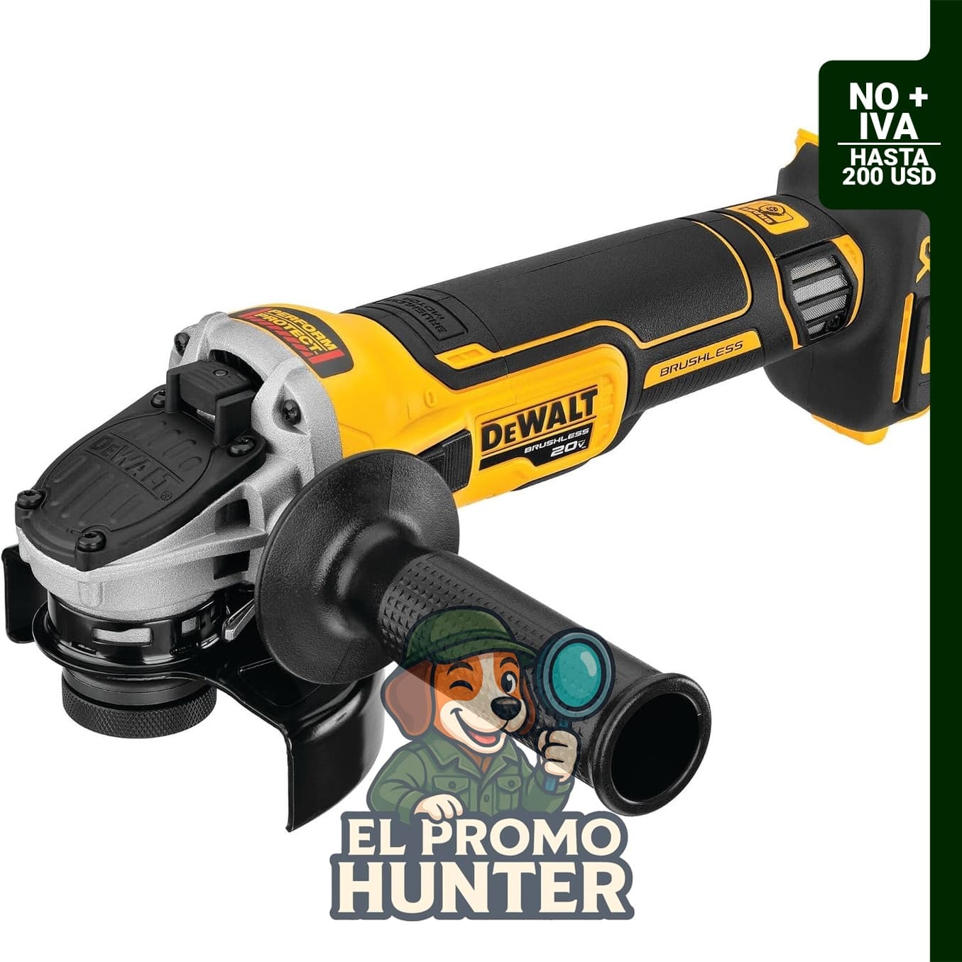 DEWALT Amoladora angular MAX XR de 20 V, 4-1/2 pulgadas, con freno de retroceso e interruptor deslizante.
