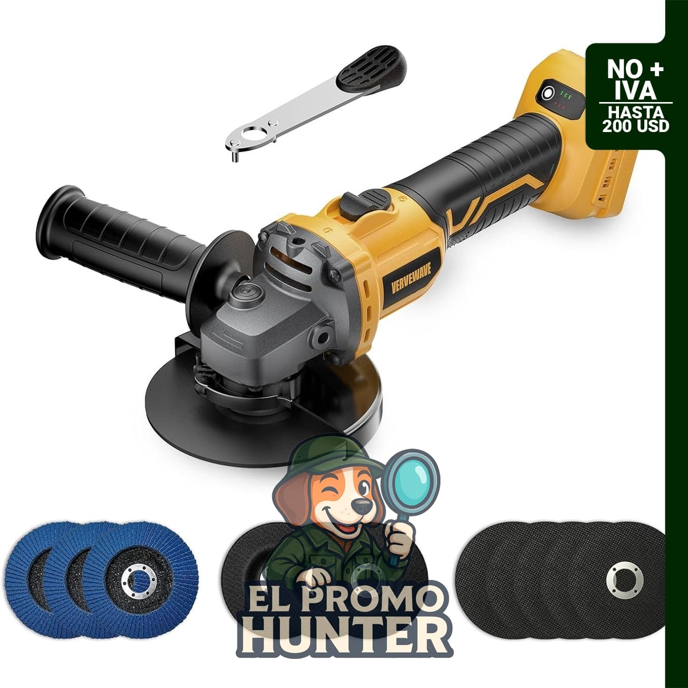 Amoladora angular DEWALT 20V, 6 velocidades, 4-1/2" inalámbrica, incluye 5 ruedas de corte y 3 de molienda.