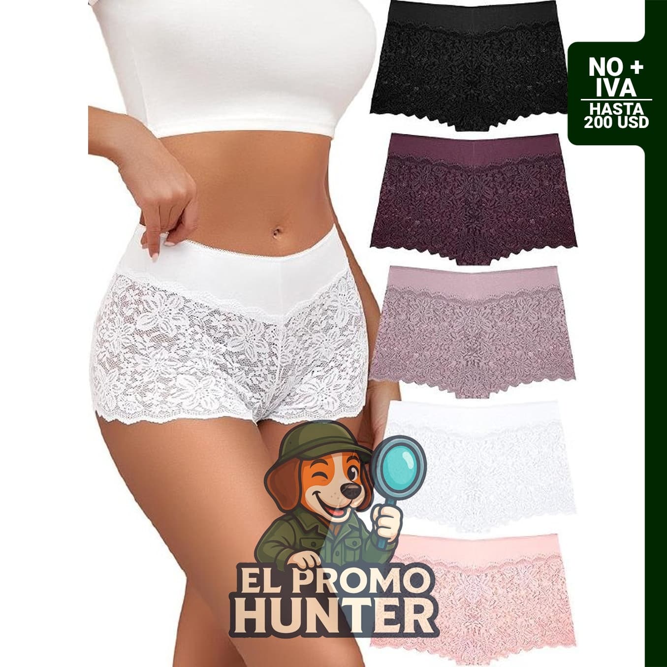 ALL OF SHE Calzoncillos de encaje para mujer, 5 paquetes de ropa interior de algodón elástico.