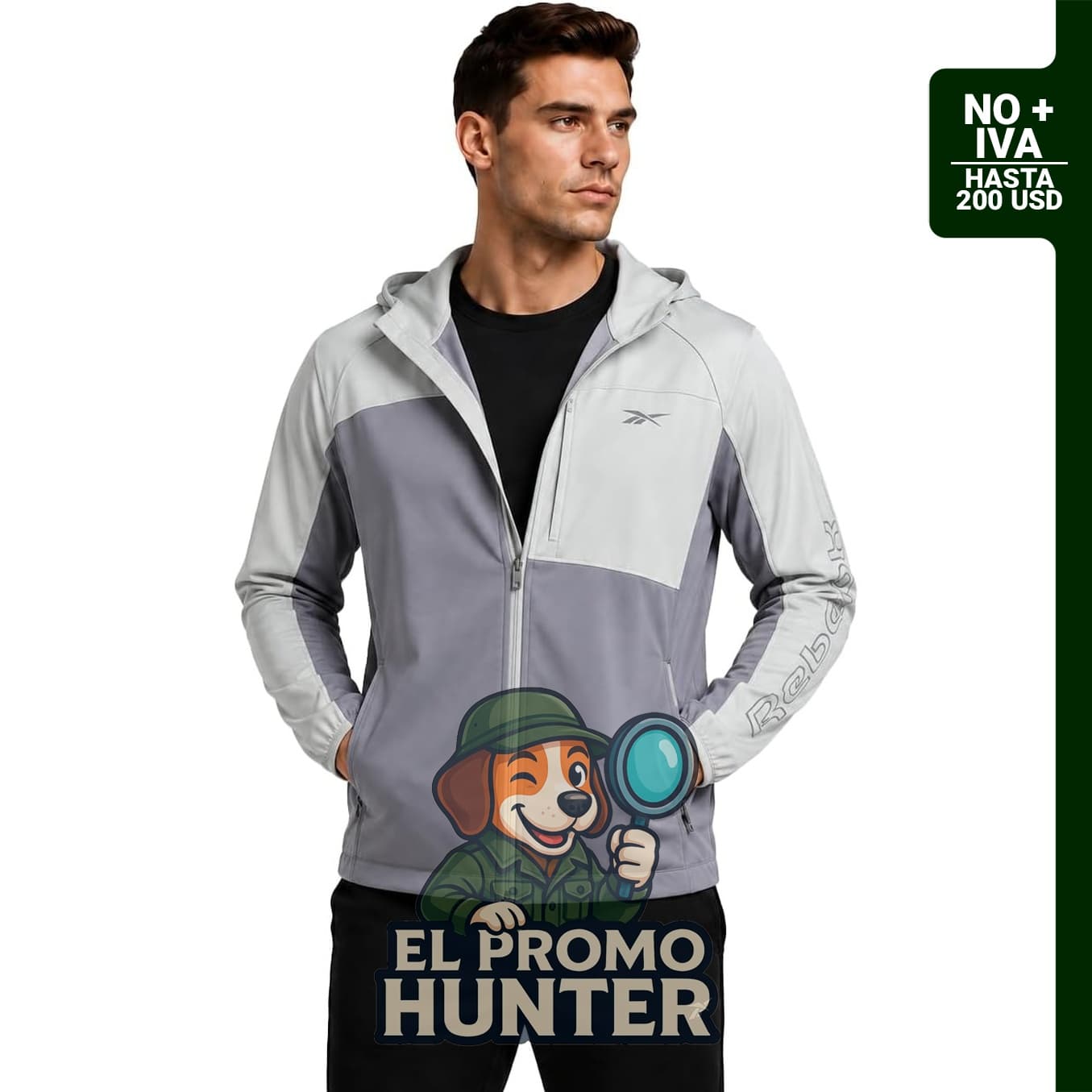 Reebok Chaqueta Softshell ligera con forro polar para hombre, capucha.
