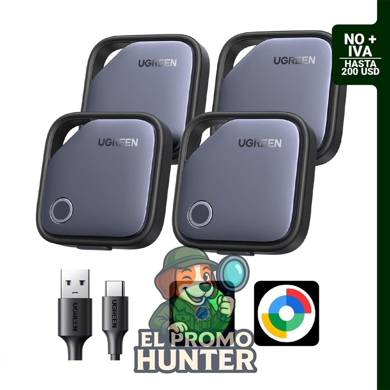 UGREEN Finder Duo Air Tracker Tags 4 Pack para iOS y Android.