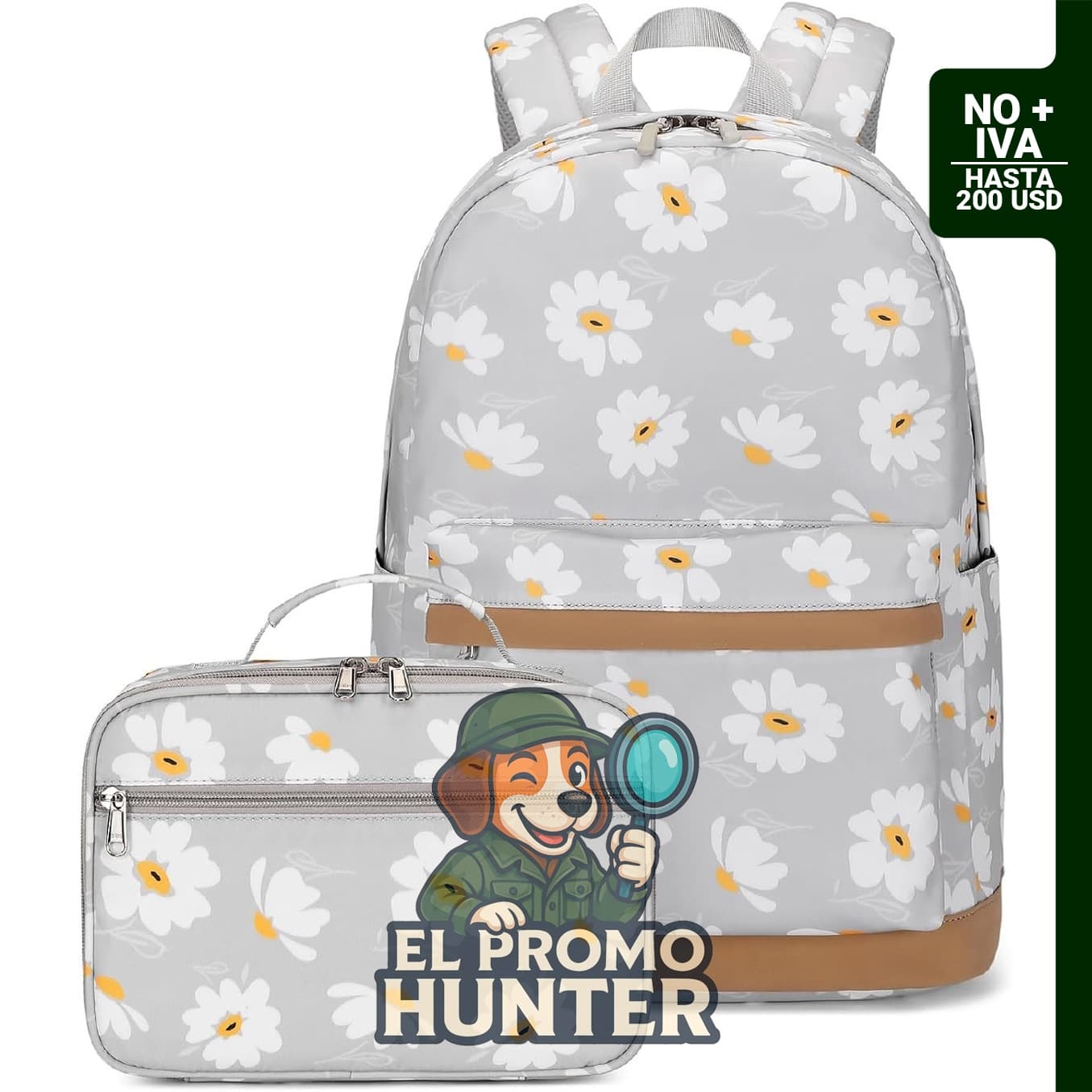 Mochila Joyfulife con diseño de margaritas y lonchera, resistente al agua, para jardín de infantes y primaria.
