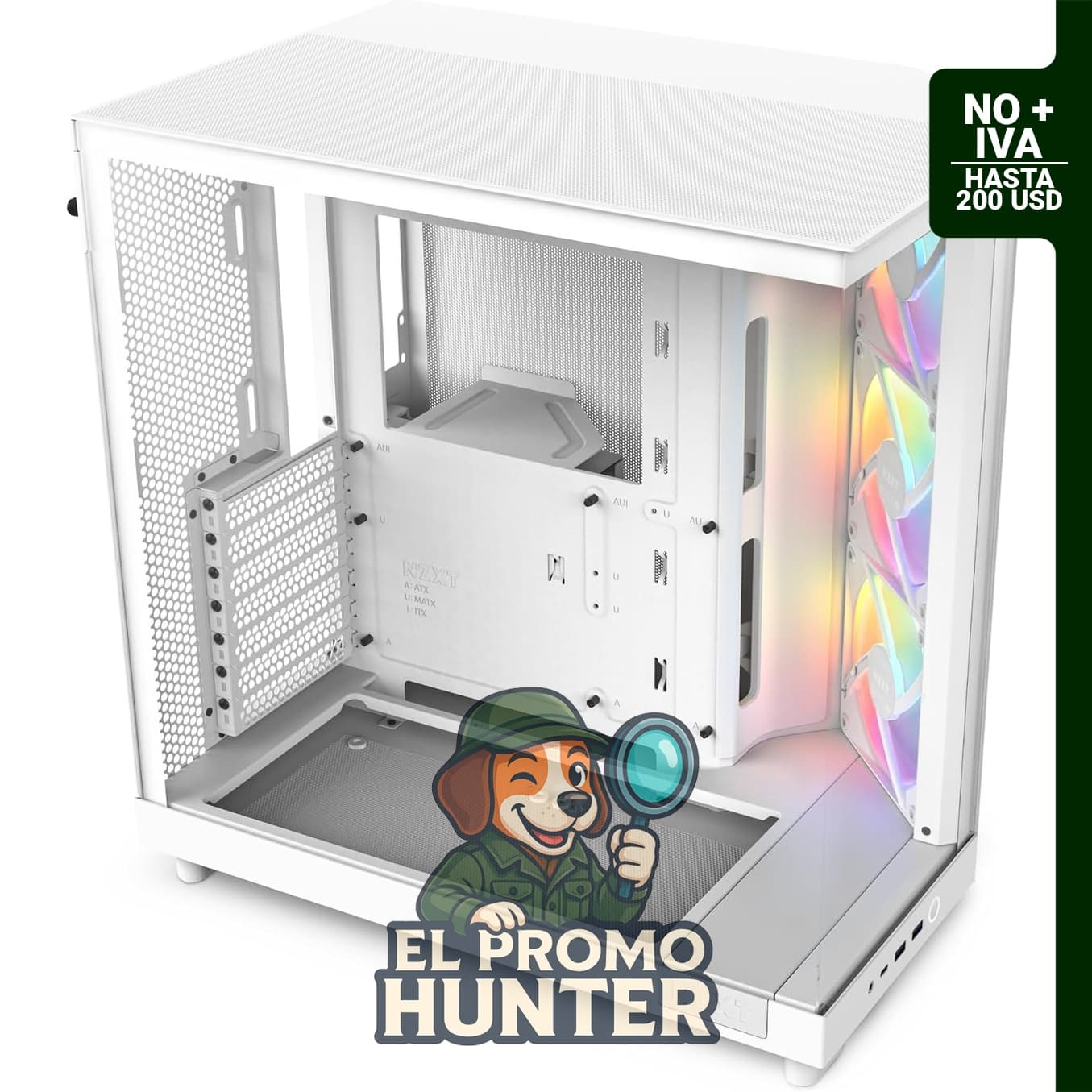 NZXT H6 Flow RGB Caja de media torre con 3 ventiladores RGB y paneles de vidrio panorámico.