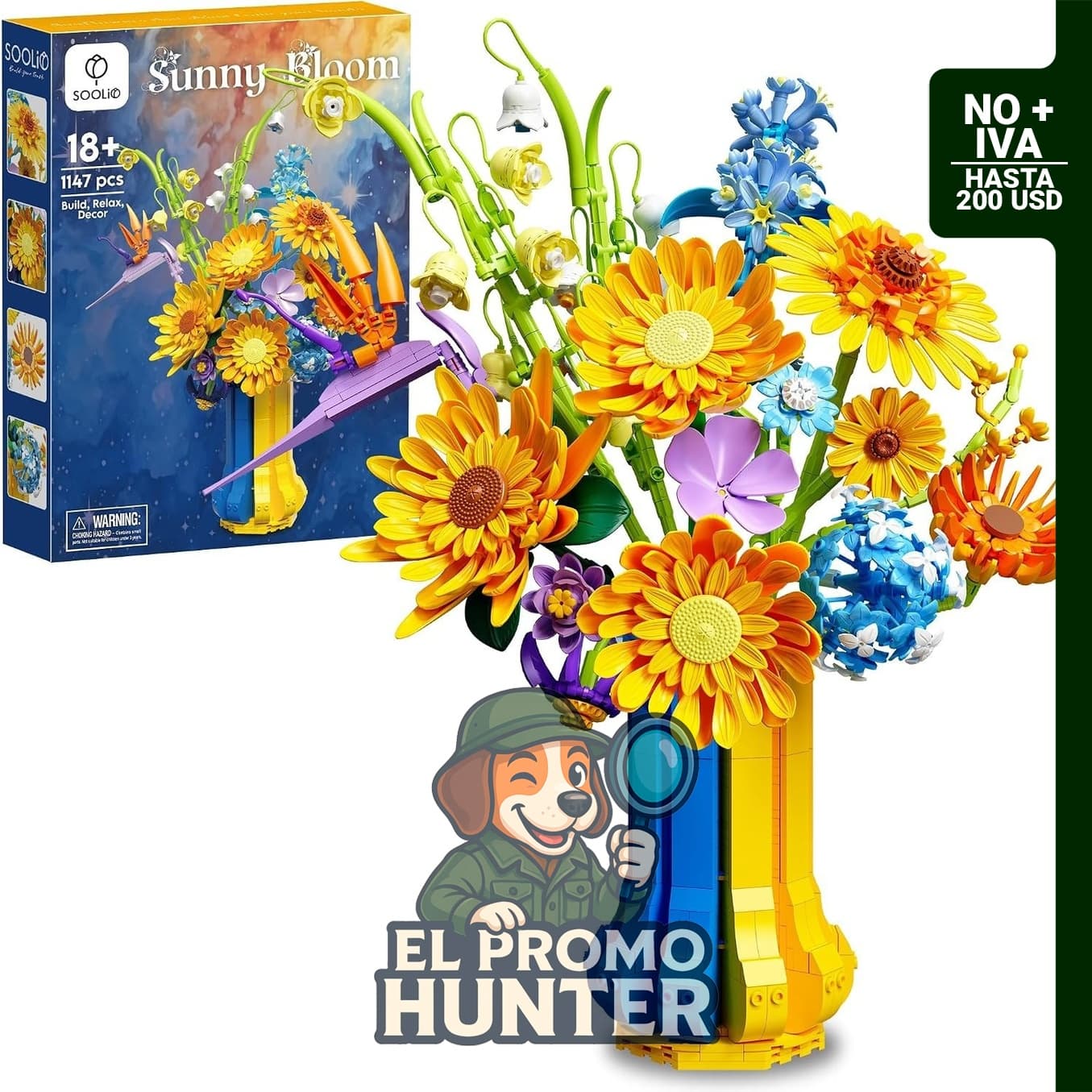 Juego de construcción de ramo de girasol con jarrón para adultos.