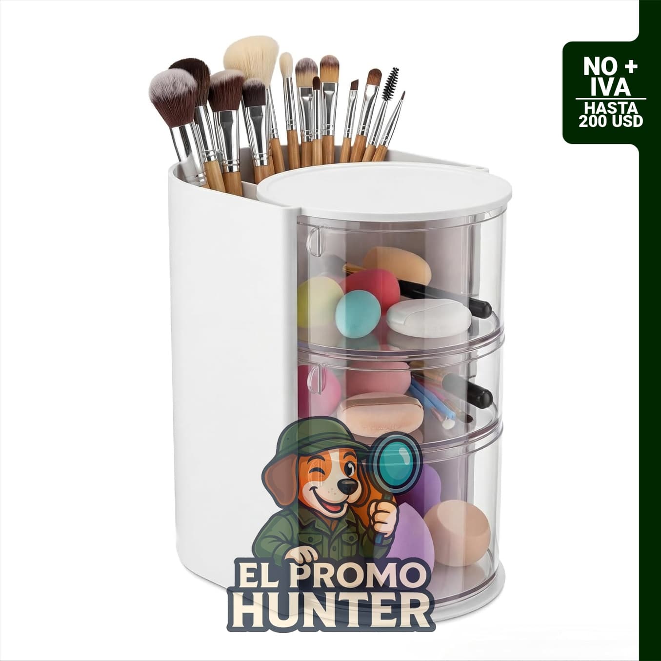 Caja de almacenamiento de cosméticos blanca de NVLIKNA, diseño de tres capas para organizar pintalabios, brochas y accesorios.