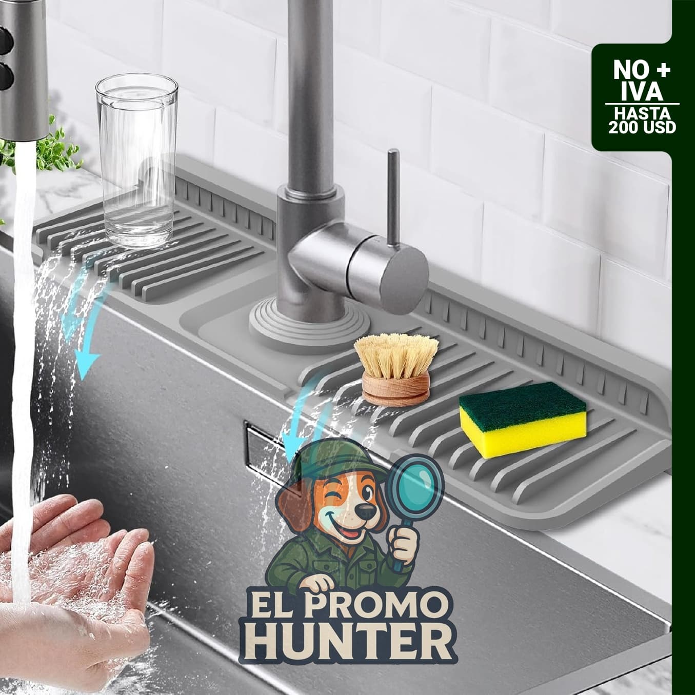 Tapete protector de silicona para fregadero de cocina de 17.7" (45 cm) con diseño de bloqueo a presión.