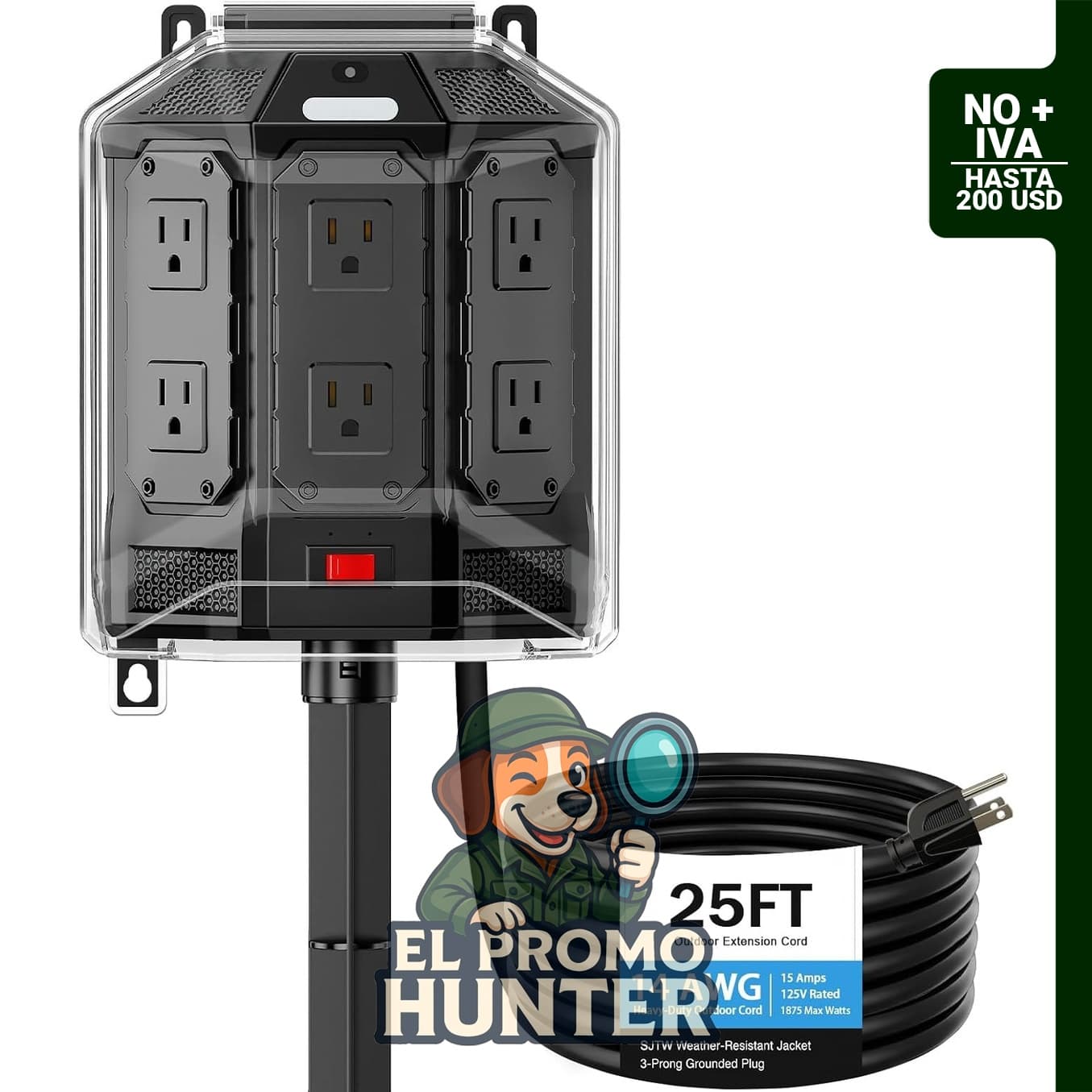 TORQELIN 25FT Outdoor Power Stake con diseño a prueba de clima.