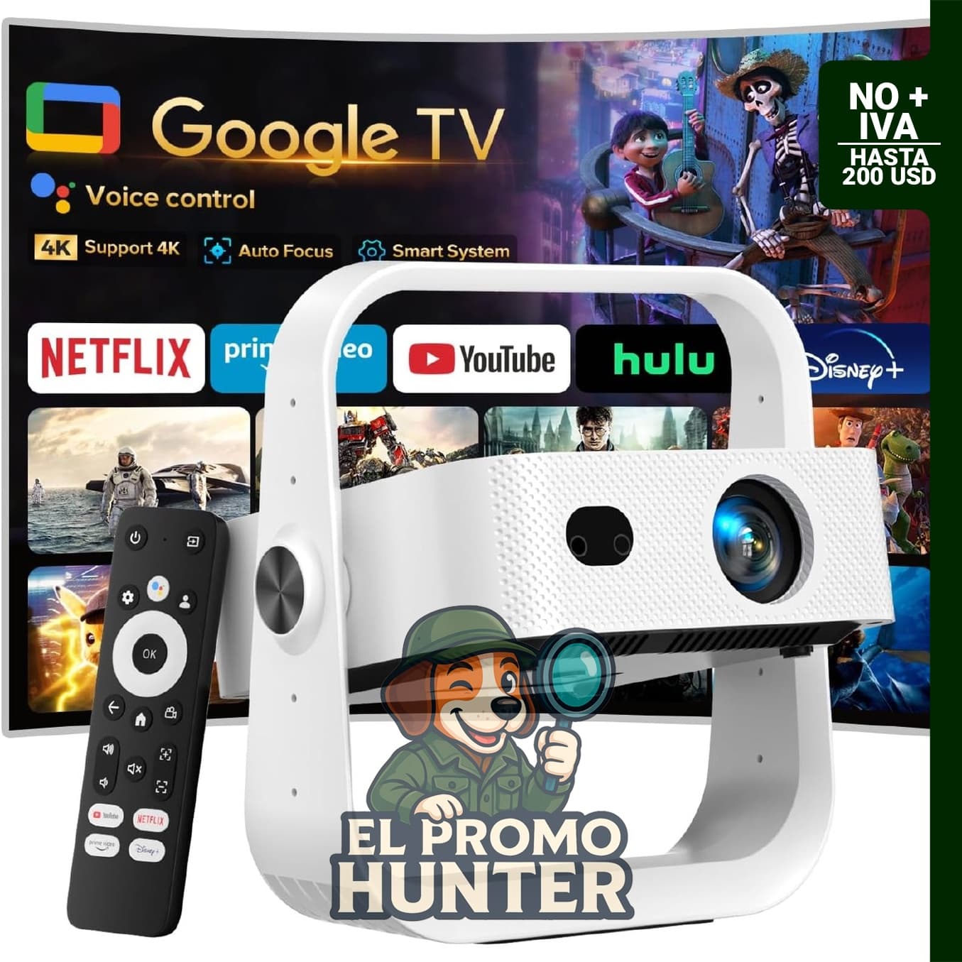 Proyector inteligente Pignynt 4K y 1080P con WiFi y Bluetooth, enfoque automático y Keystone.