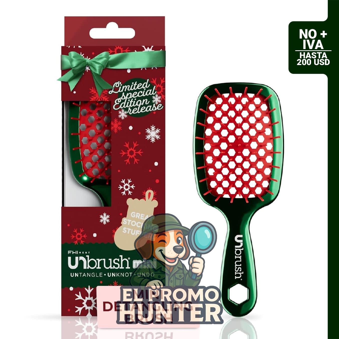 UNbrush Mini Holiday Hair Brush, cepillo para desenredar cabello húmedo y seco sin dolor.