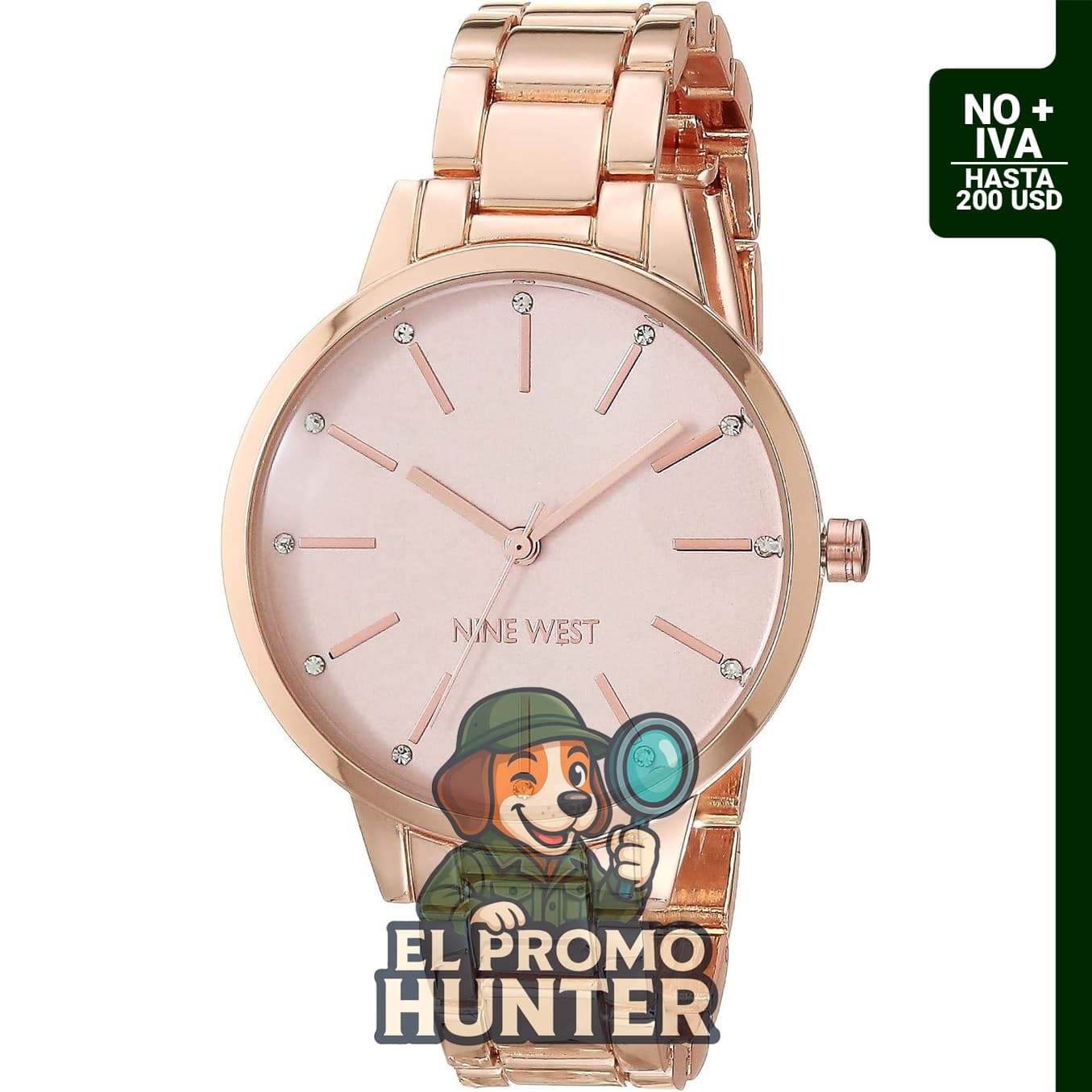 Reloj de pulsera Nine West para mujer con detalles de cristal.