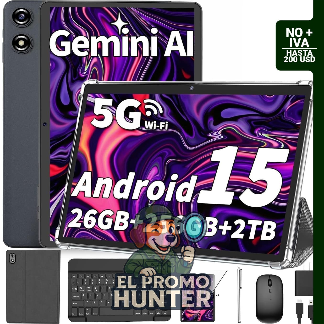 Tablet Android de 10" (26 GB + 256 GB, expansión hasta 2 TB, 8 núcleos, 8000 mAh, WiFi 5G).
