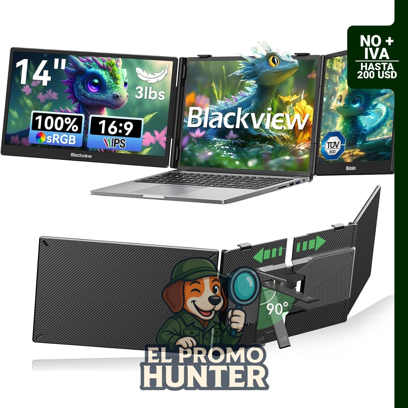 Blackview Extensor de pantalla portátil de 14" (35.56 cm) FHD IPS, compatible con laptops de 13 a 17.3".