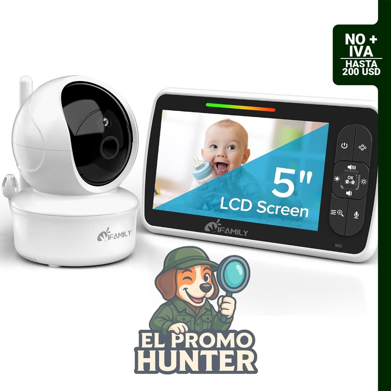 iFamily Monitor de bebé, pantalla de 5" (12.7 cm) con duración de batería.
