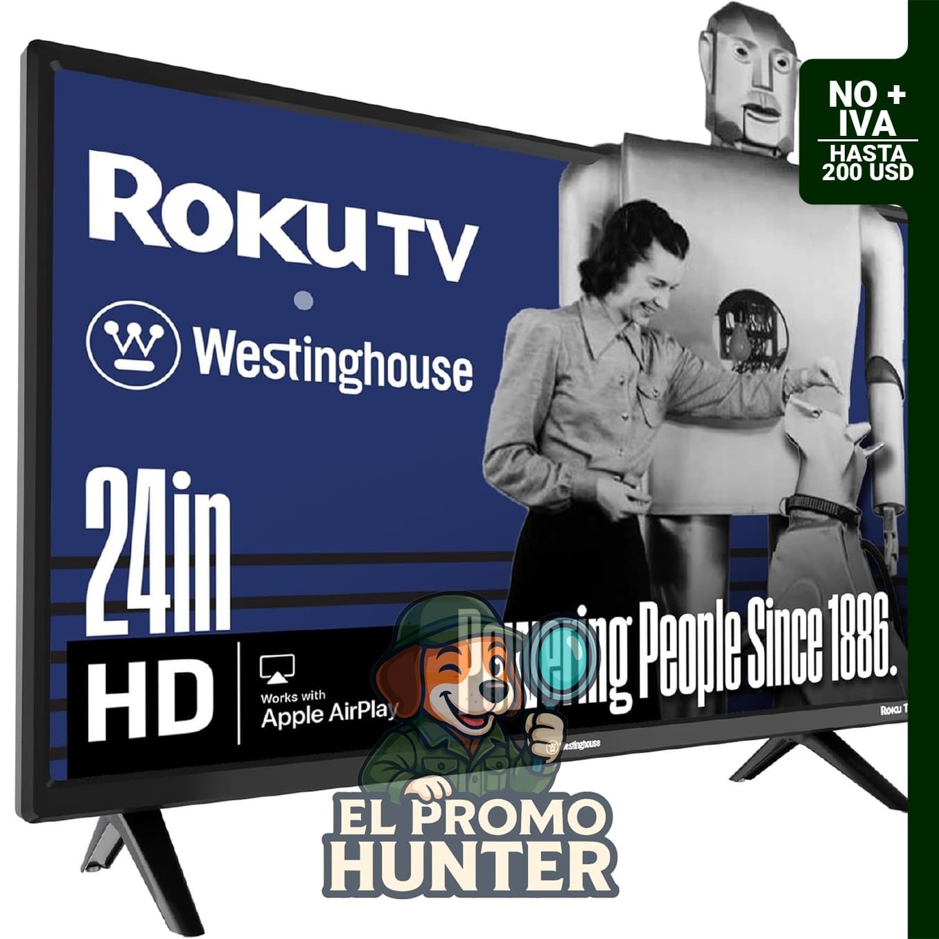 Westinghouse Roku TV de 24" (61 cm), Smart TV HD con conectividad Wi-Fi y Bluetooth.