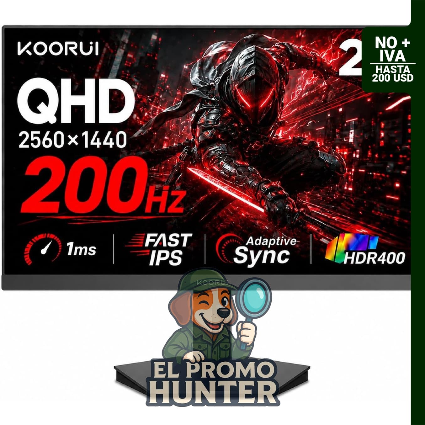 KOORUI G2721P Monitor de 27" para juegos, 200Hz, 1ms, WQHD (2560 x 1440p), HDR 400, DCI-P3 95%.
