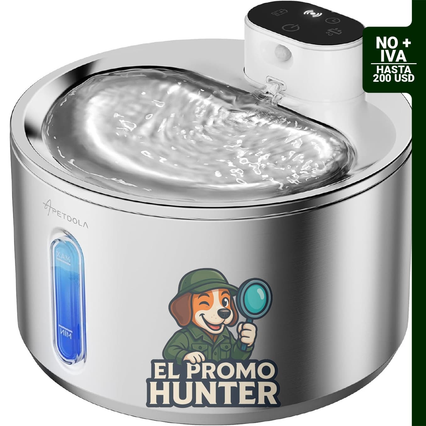 Fuente de agua para gatos de acero inoxidable, 4 L (135 fl oz).