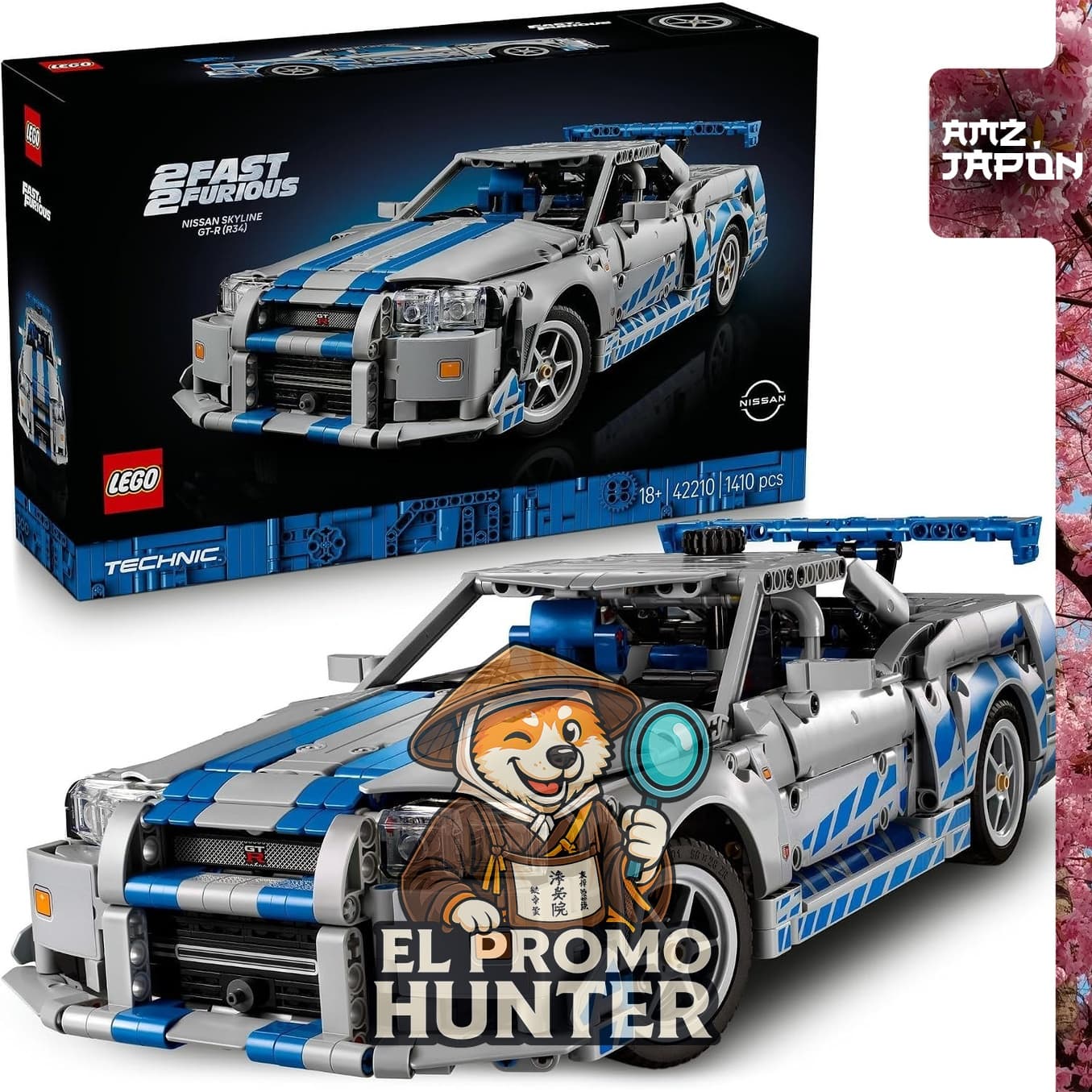 Lego Technic Fast and Fast Nissan Skyline GT-R (R34) 42210, set de construcción para adultos.