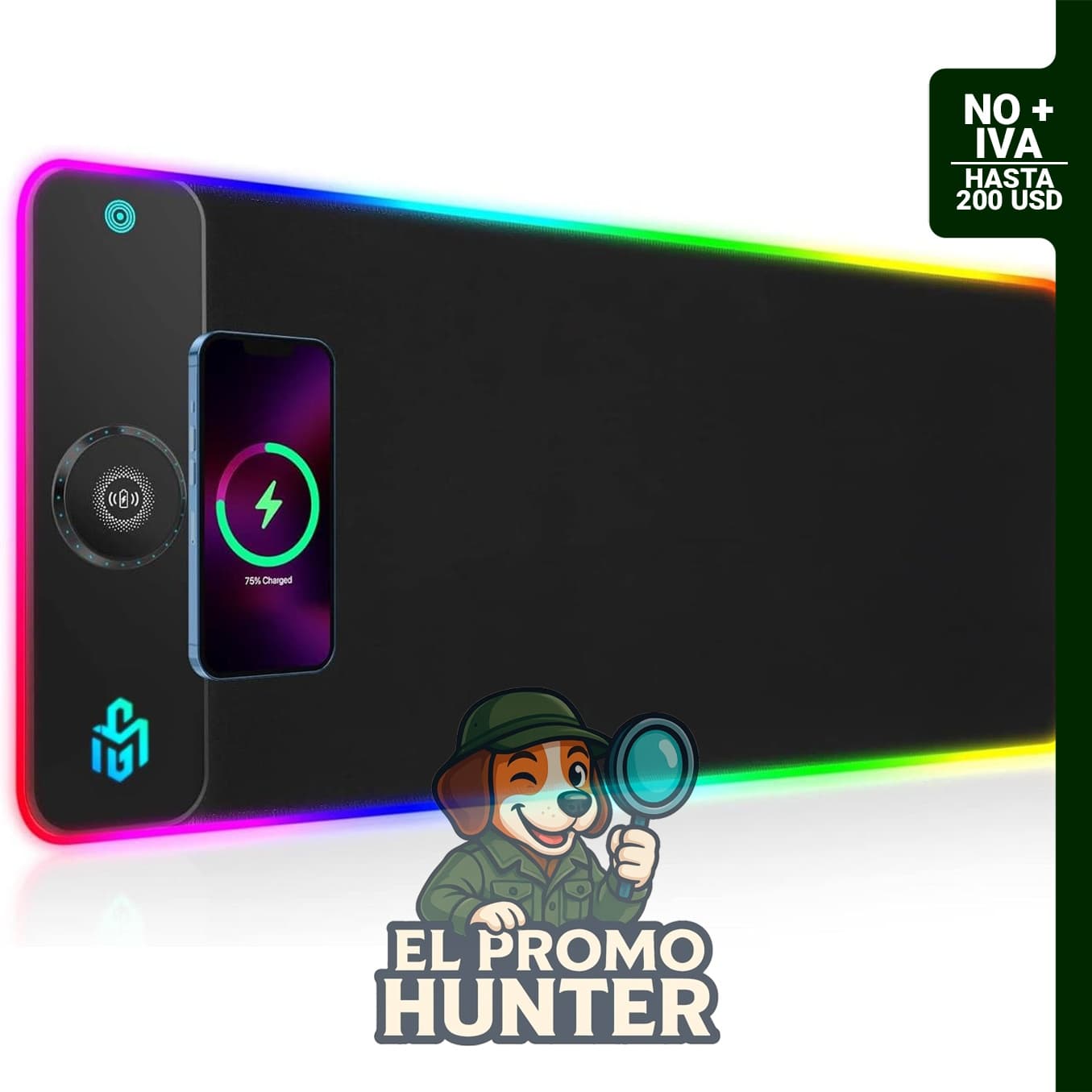 GIM Alfombrilla de mouse RGB extragrande con carga inalámbrica de 15 W y 10 modos de luz.