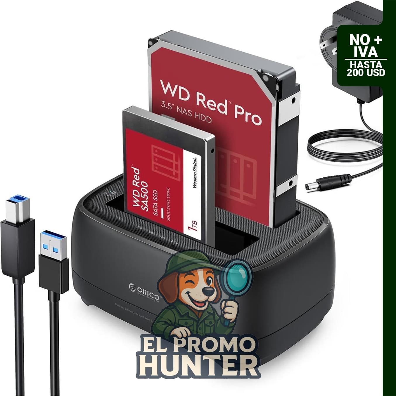 ORICO Estación de acoplamiento de disco duro de doble bahía, permite clonar discos duros.