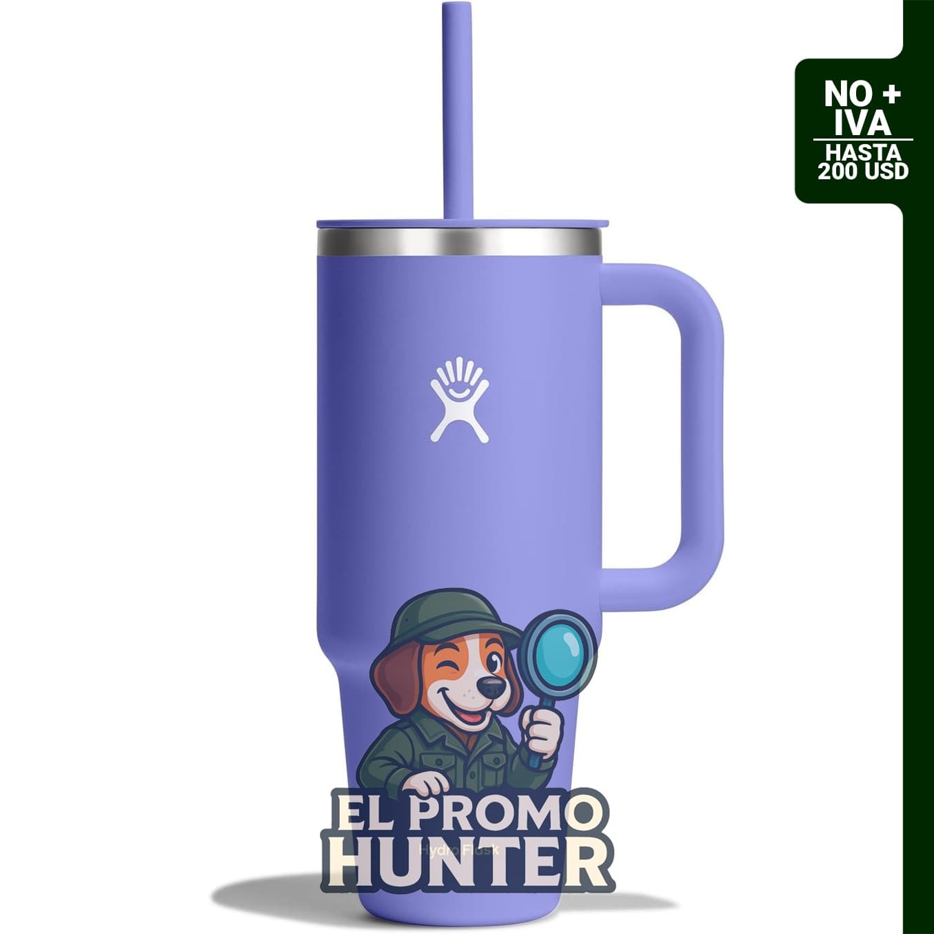 Hydro Flask Vaso de viaje de 40 onzas, acero inoxidable aislado, incluye asa, tapa y pajita.