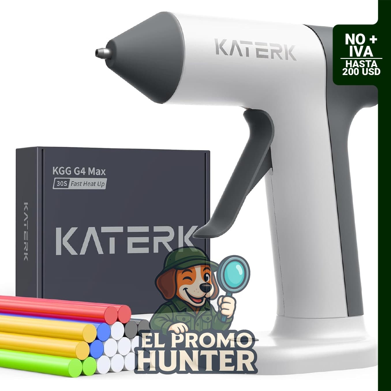 Katerk Kit de pistola de pegamento caliente inalámbrica, mini pistola.
