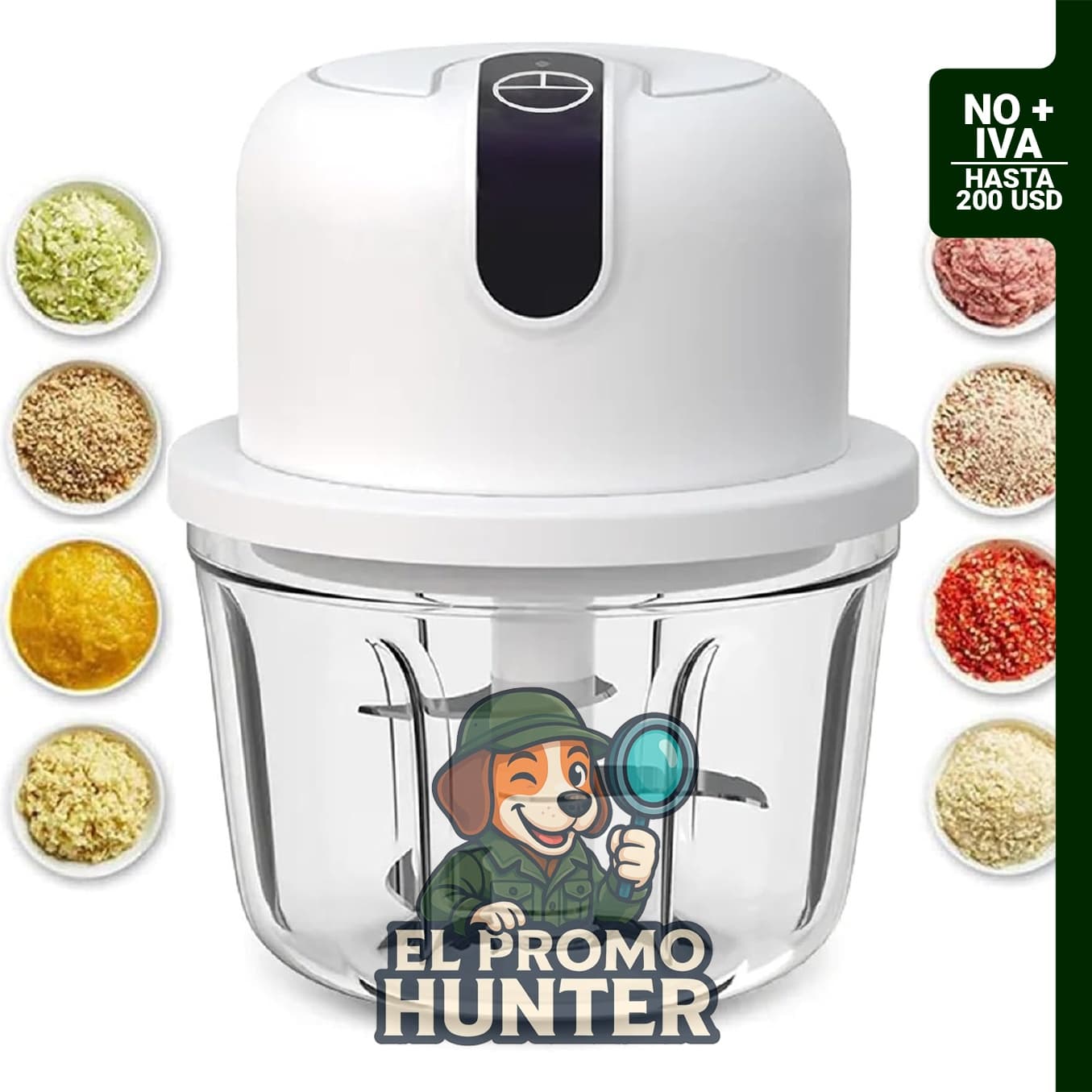 Picador de ajo 1.5 tazas, mini procesador eléctrico de alimentos.